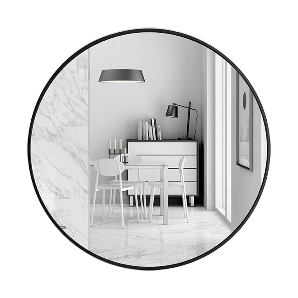 image 1 of Living and Home Nordic Round Bathroom Wall Mirror - 70cm - Black