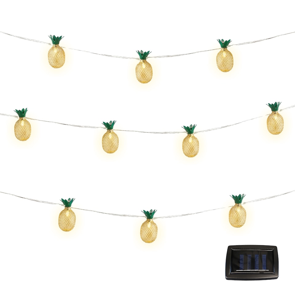 image 1 of 2m Solar Pineapple LED String Lights 10 Warm White Hanging Lanterns