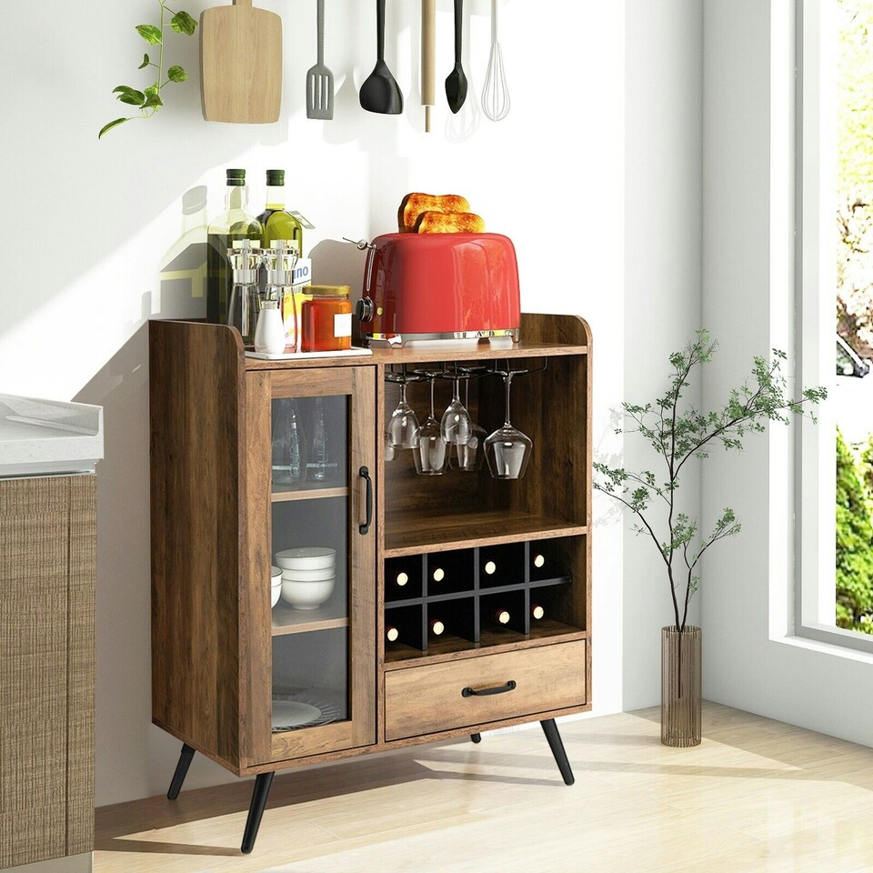 image 1 of COSTWAY Kitchen Storage Cabinet Wine Cabinet Sideboard Grey