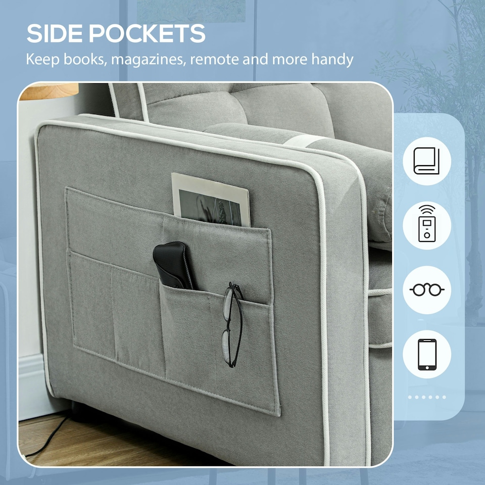 image 1 of HOMCOM 2 Seater Pull Out Sofa Bed with Adjustable Backrest, Light Grey | Multi | Two Seater