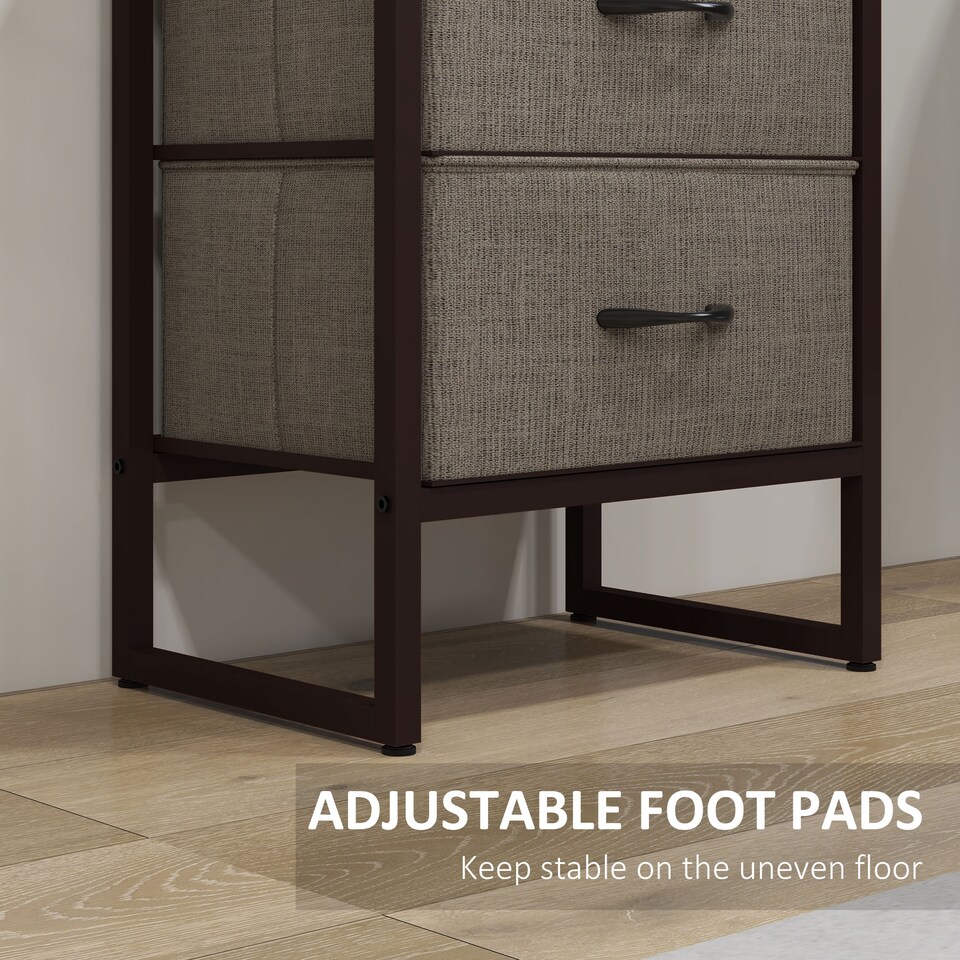 image 1 of HOMCOM Industrial Bookshelf, Slim Storage Shelf with 2 Fabric Drawers and 4-tier Shelving Unit, Narrow Display Rack for Living Room, Home Office, Rustic Brown