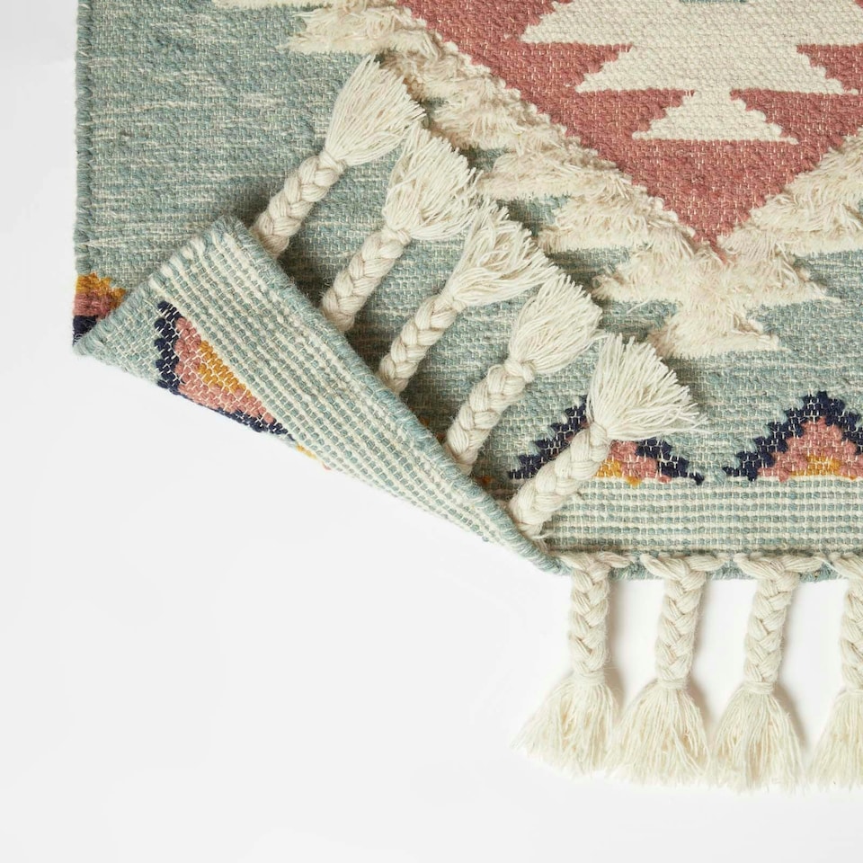 image 1 of Homescapes Tenali Blue Kilim Wool Rug - 160 x 230 cm Blue | 160 x 230 cm