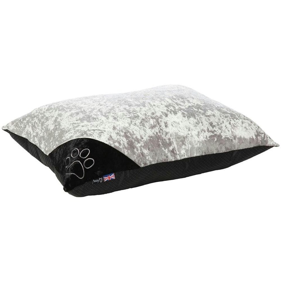 image 1 of Crushed Velvet Cushion Dog Bed - Bunty Bellagio Silver | L