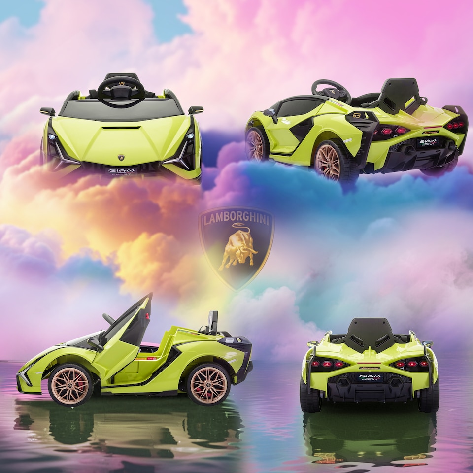 image 1 of HOMCOM Lamborghini Sian Licensed 12V Electric Car for Kids 2 Motors Toy Car with Remote Control Music Lights MP3 for 3-5 Years Green