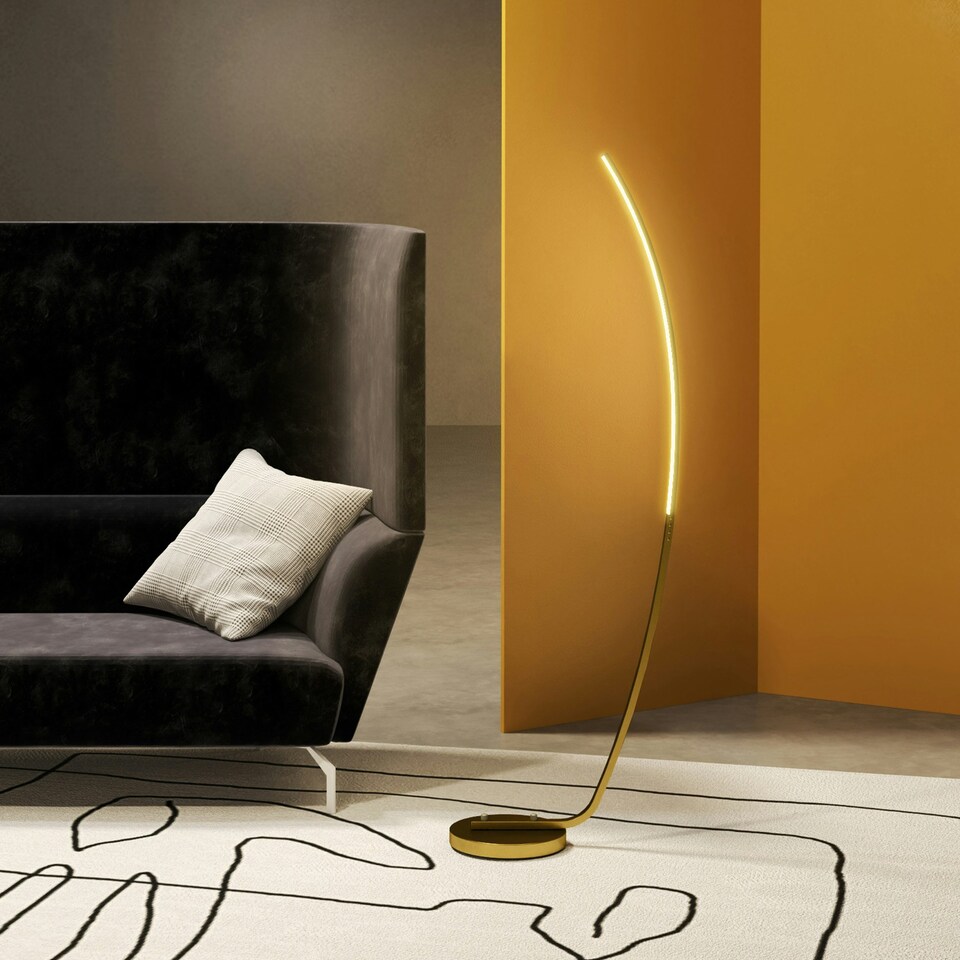 image 1 of HOMCOM Floor Lamp with LED Strip, Standing Lamp for Living Room, Gold Tone | Gold | 46L x 25W x 147H