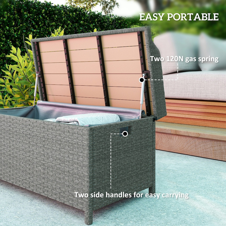 image 1 of Outsunny Rattan Outdoor Storage Bench with Aluminium Frame, Grey Grey | Grey
