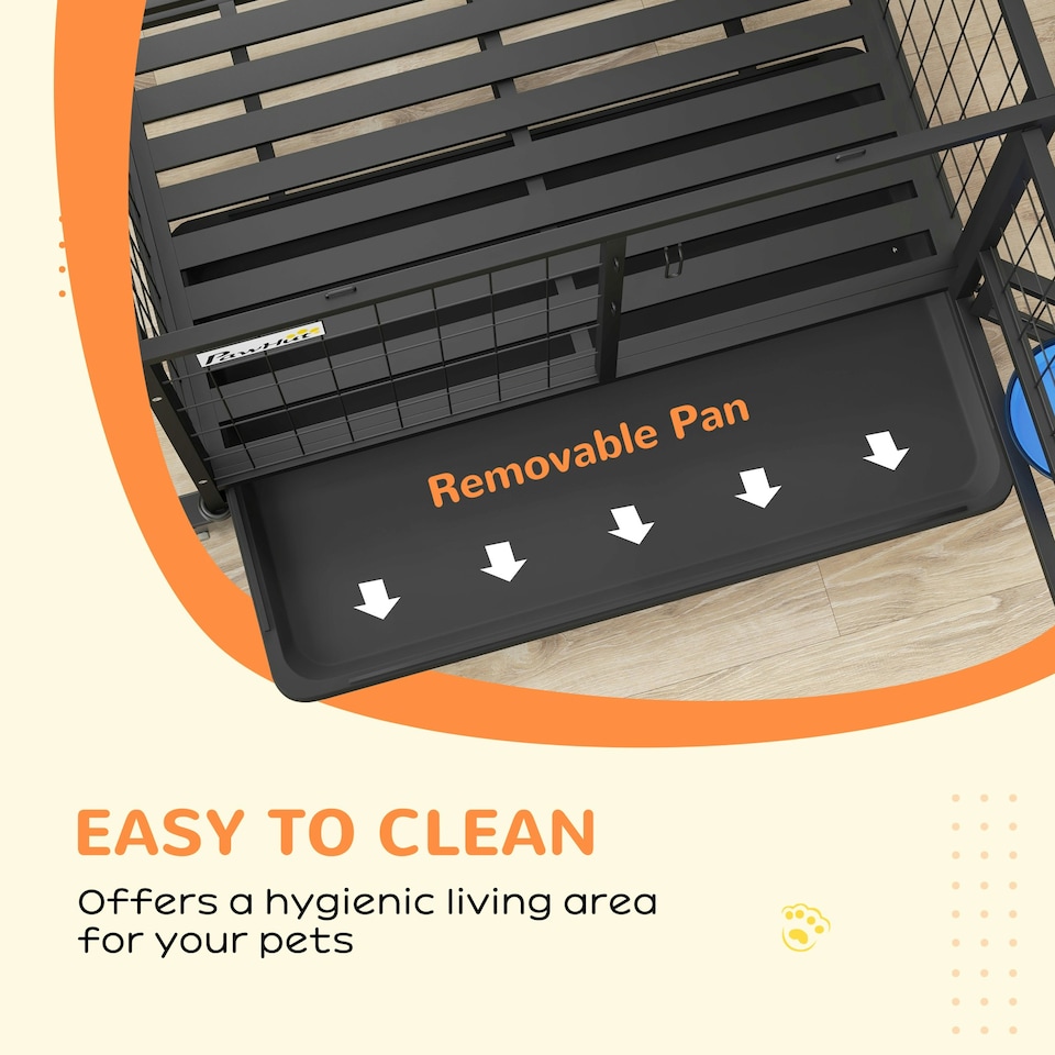 image 1 of PawHut 36" Heavy Duty Dog Crate on Wheels w/ Bowl Holder, Removable Tray