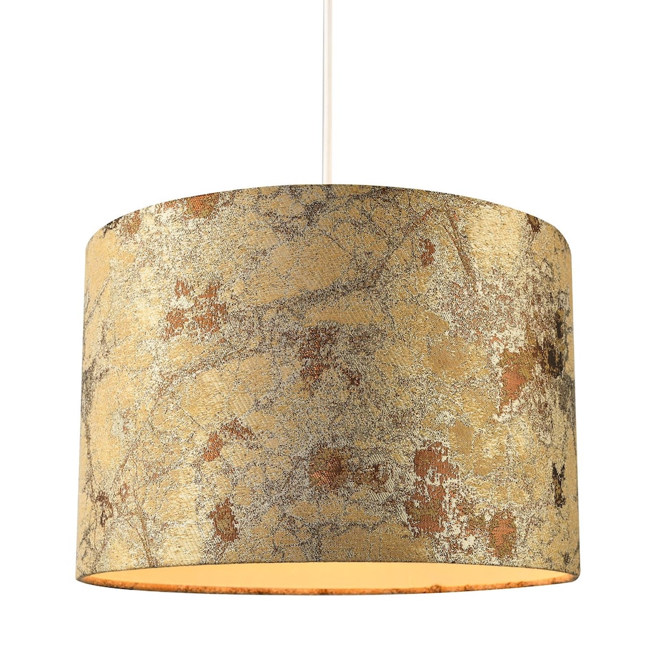 image 1 of Designer Textured Gold and Burnt Orange Jacquard Fabric Drum Lampshade | Gold | Gold | 1