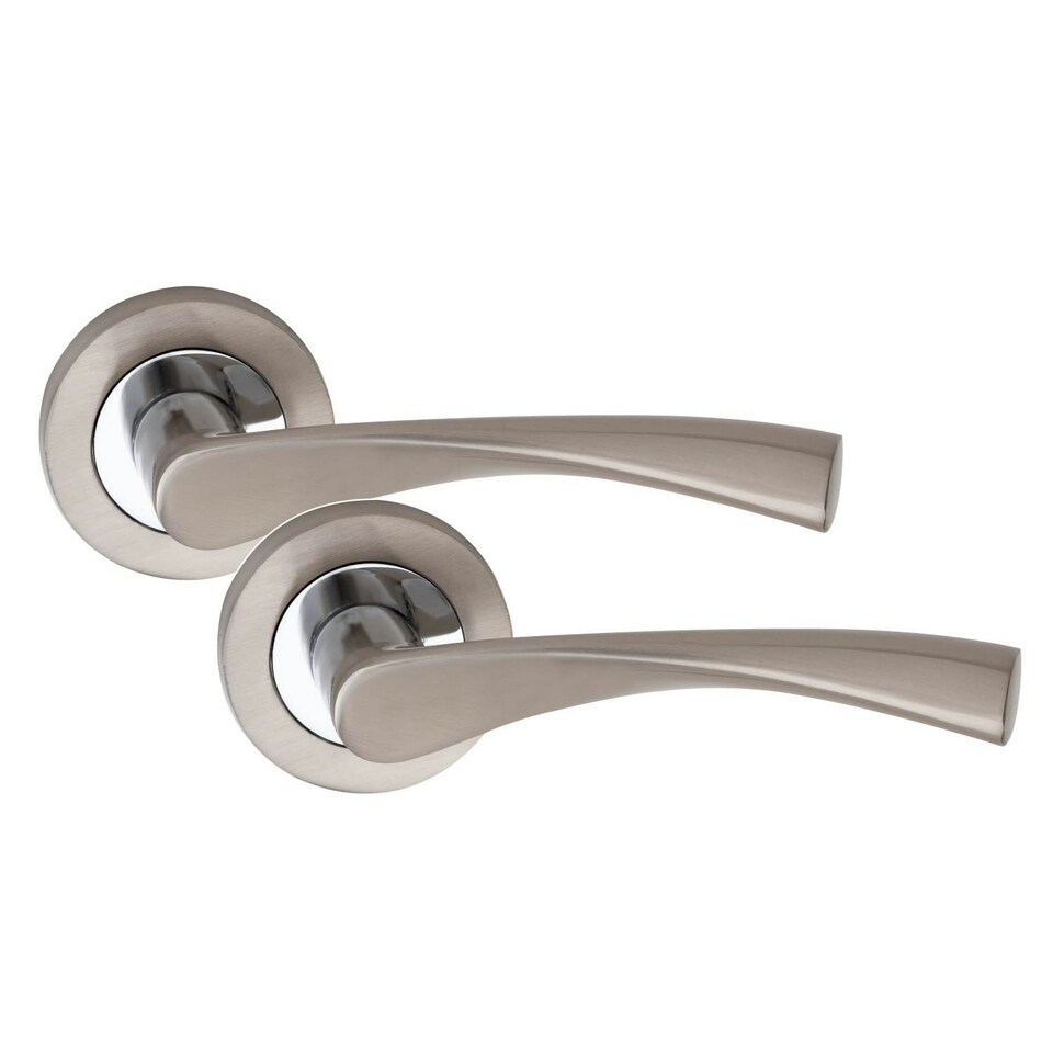 image 1 of Golden Grace 6 Pairs Astrid Design Door Handles on Round Rose in Duo Chrome Finish with 2.5" Tubular Latch - 52mm Diameter | Grey | 6 Pairs