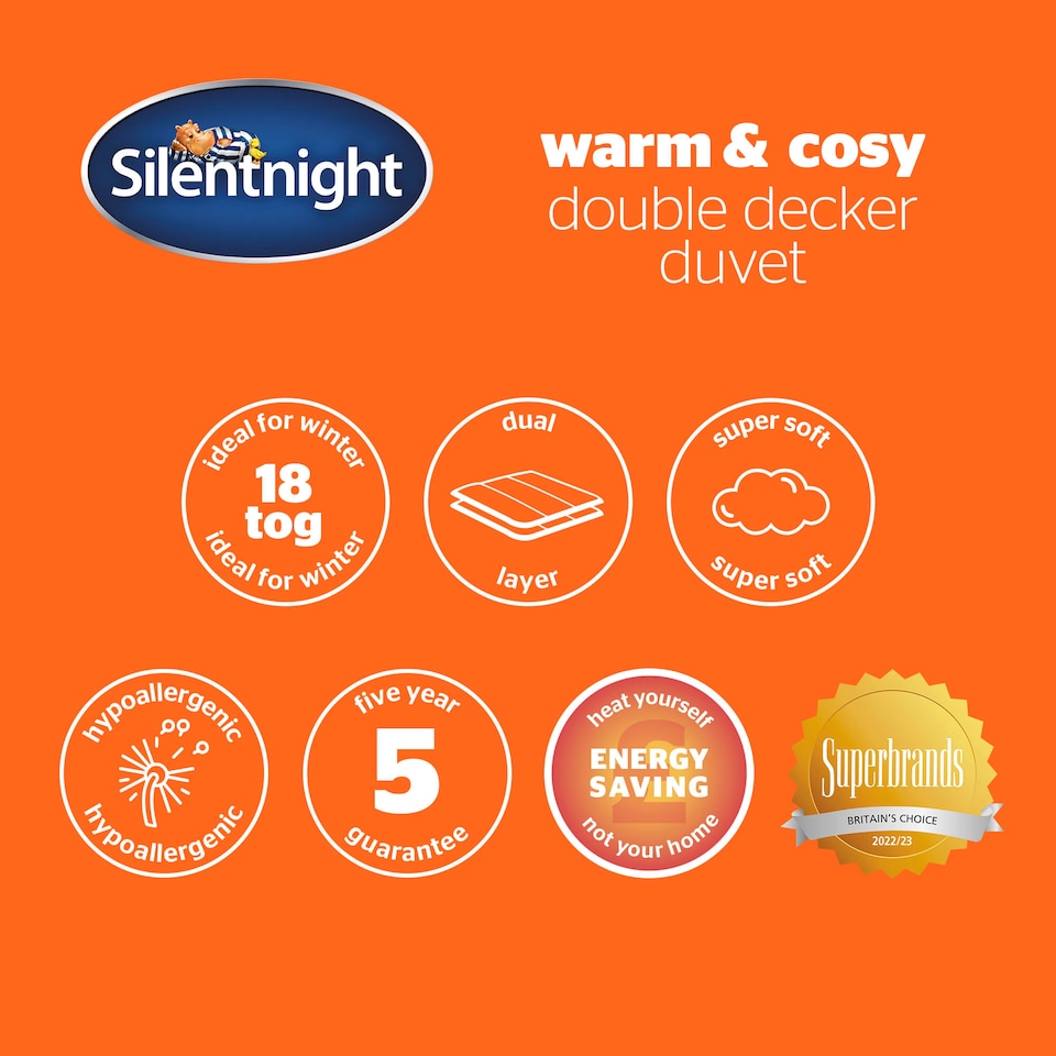 image 1 of Silentnight Warm And Cosy Double Decker Duvet - 18 Tog | White | SuperKing