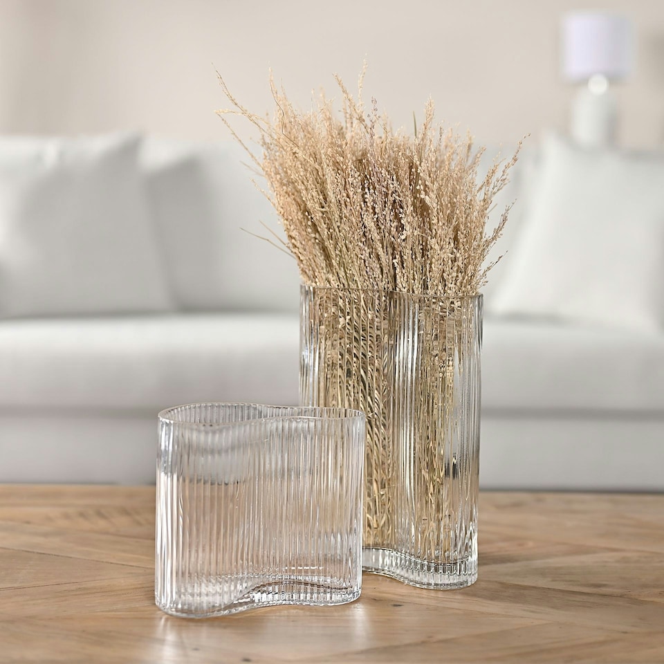 image 1 of Hestia Clear Ribbed Glass Vase - Large