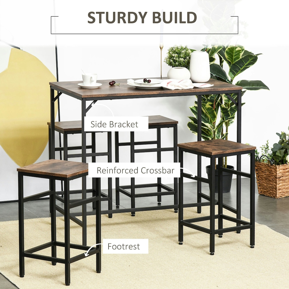 image 1 of HOMCOM Industrial Rectangular Dining Table Set with 4 Stools