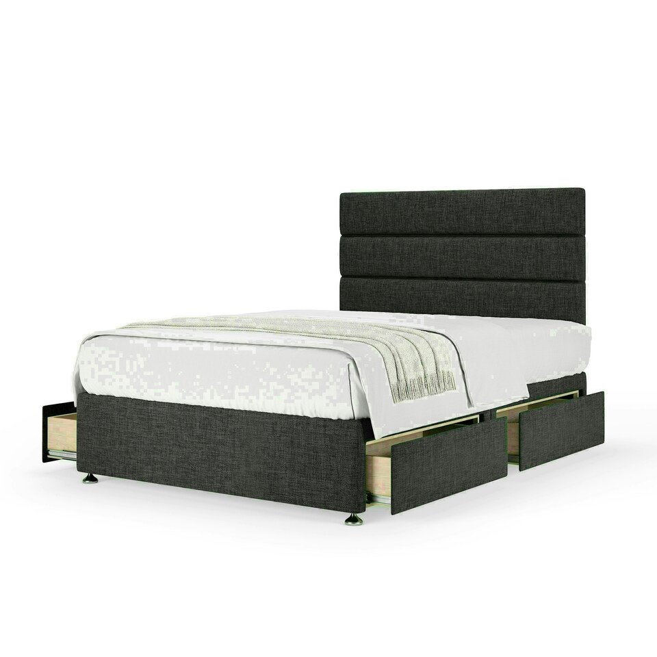 Charcoal Linen 4 Drawer Divan Base and Milan Headboard King Size