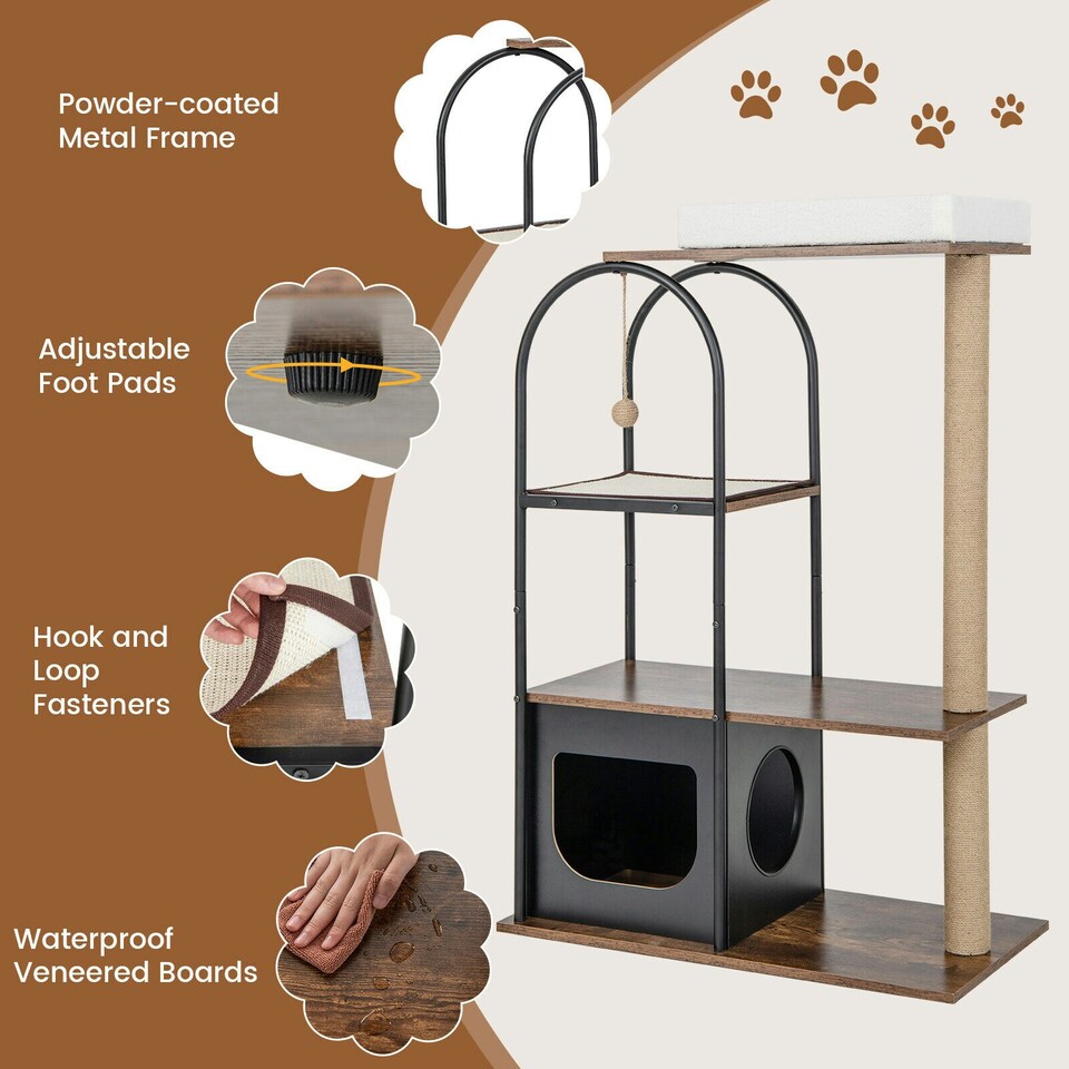 image 1 of COSTWAY 118 cm Cat Tree Tower Cat Condo Activity Center
