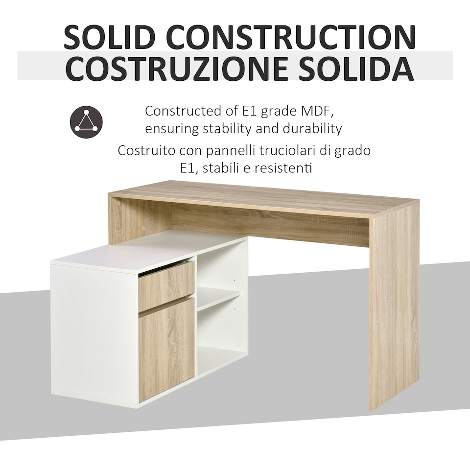 image 1 of HOMCOM L-Shaped Corner Computer Desk Study Table w/ Storage Shelf Drawer Office
