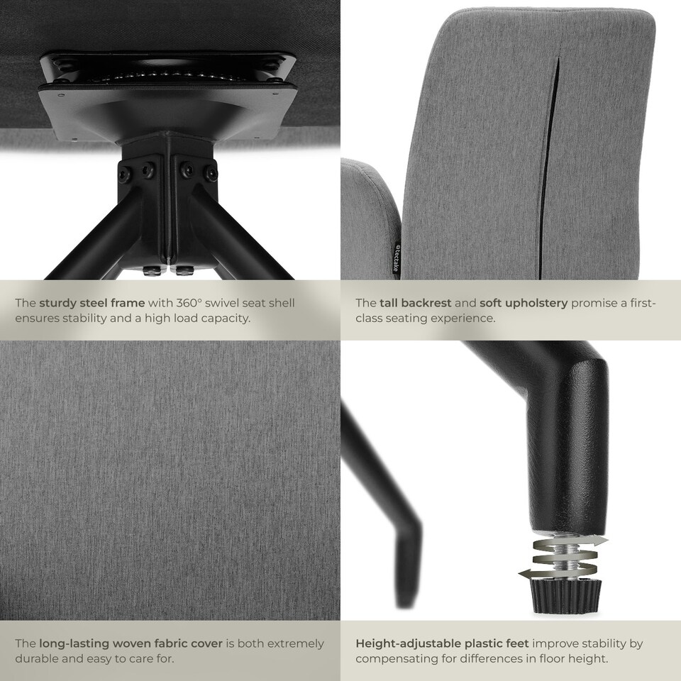 image 1 of Swivel Chair Daya - upholstered, robust fabric, 55.5 x 58 x 87 cm - Set of 2 Grey | Anthracite