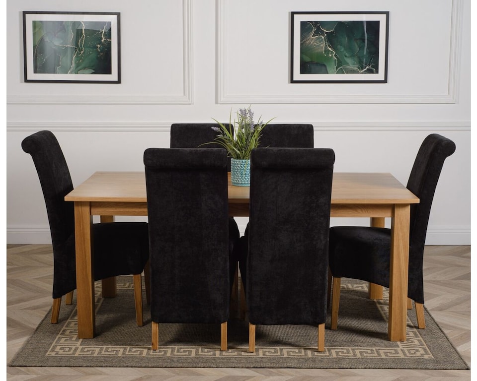 image 1 of Oslo 180 x 90 cm Large Oak Dining Table and 6 Montana Fabric Chairs | Black | Black