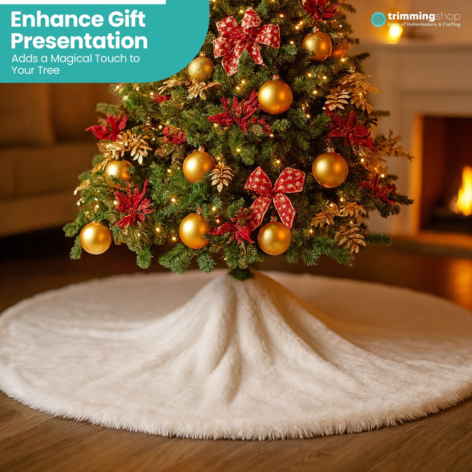 image 1 of 100cm White Faux Christmas Tree Skirt Base, Xmas Tree Floor Mat