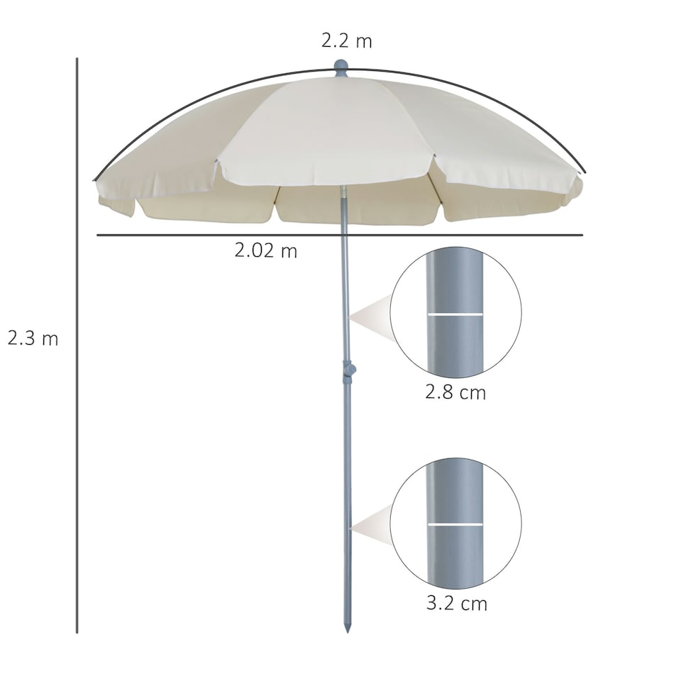 image 1 of Outsunny 2.2m Tilt Garden Parasol Beach Umbrella Patio Sun Shade Cream White
