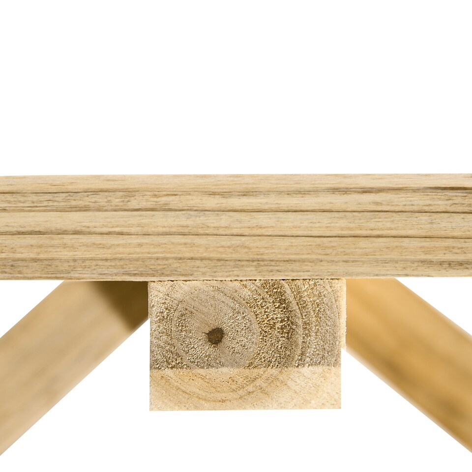 image 1 of Outsunny Garden Rustic Wooden Bench Wheel-Shaped Legs Slatted Seat Stable Reinforced Structure Outdoor Patio Garden 2-Person Bench Seat - Natural Wood Effect | Brown