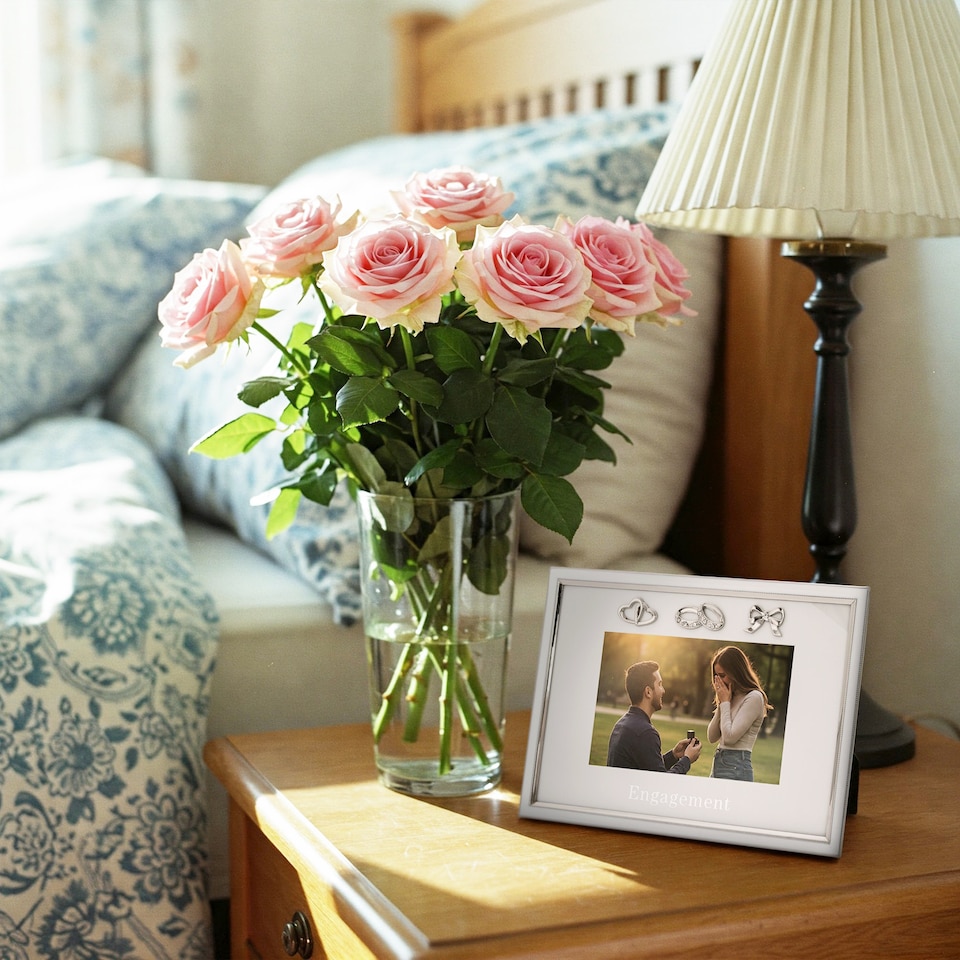 image 1 of Modern Engagement 4x6 Photo Frame in Nickel Plating with Double Rings | Chrome | One Size