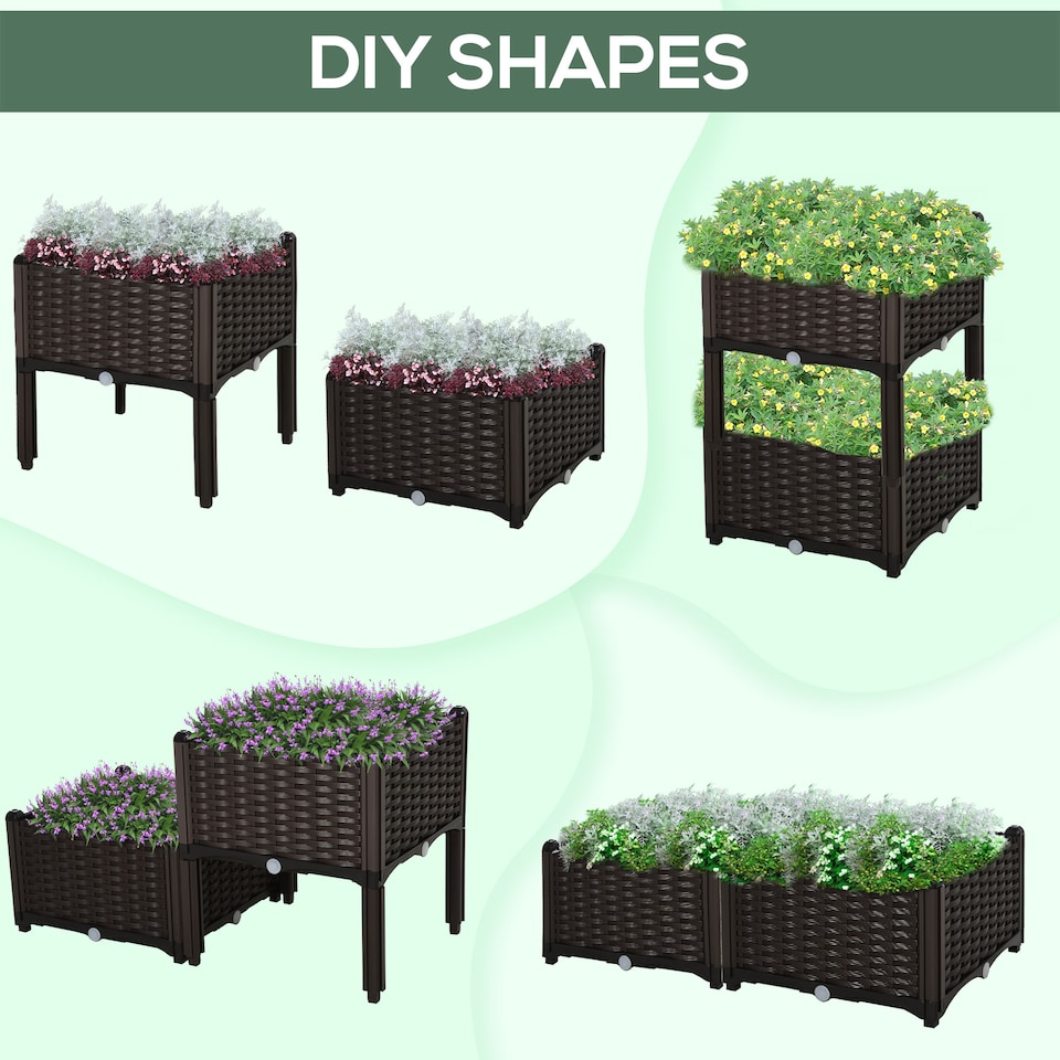 image 1 of Outsunny 2-piece Elevated Flower Bed Vegetable Herb Planter Plastic, Brown