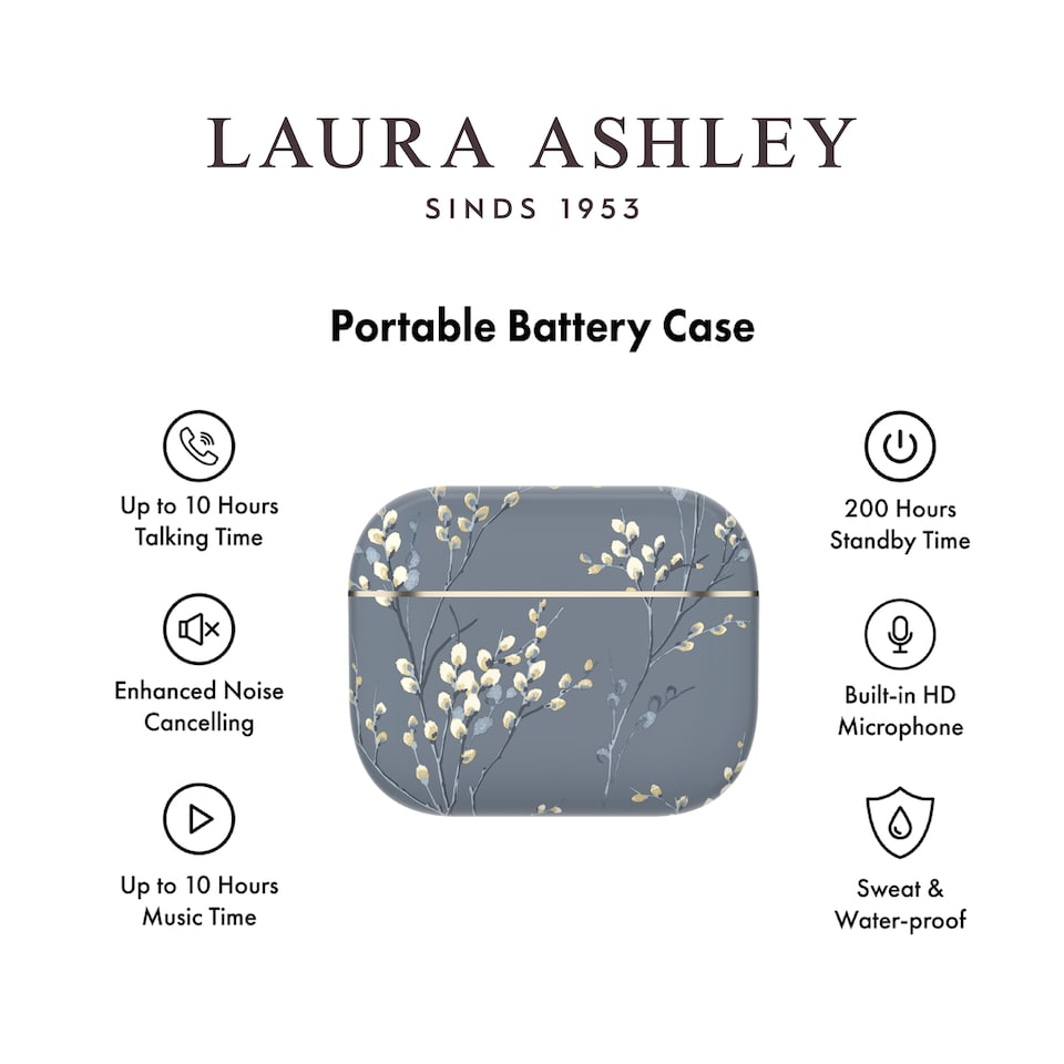 image 1 of Laura Ashley Pussy Willow Grey 'Skylark' True Wireless Earbuds with HD Microphone and Charging Case