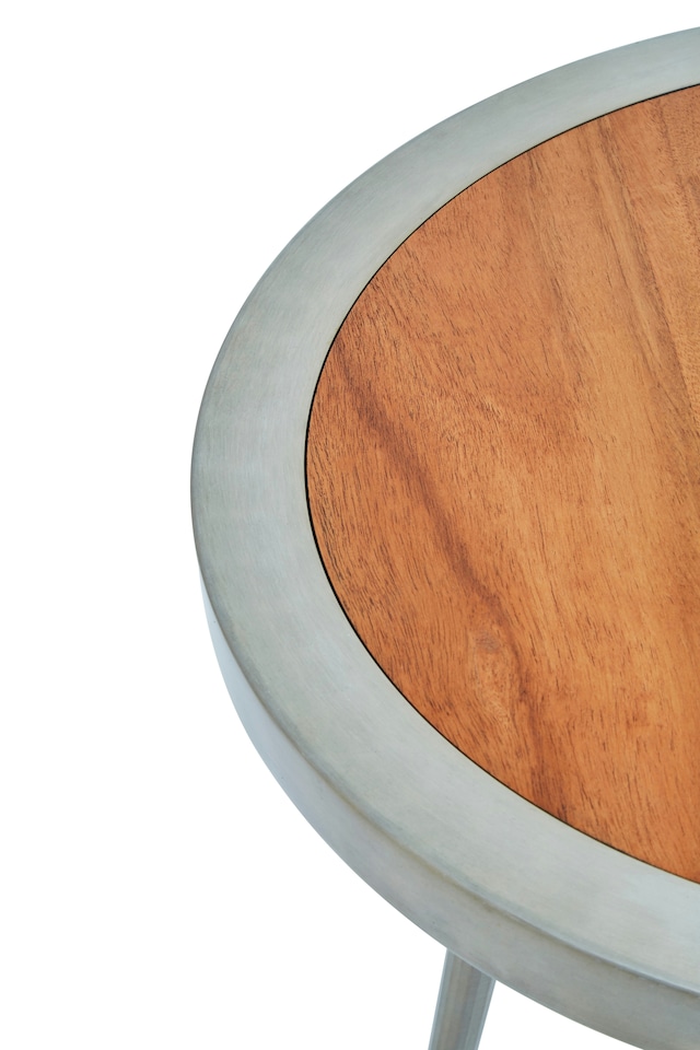 image 1 of Acacia Wood Round Side Table-Metallic Small Table-Gold  Aluminium Framed Bedside Table-Natural Round Table | Cream
