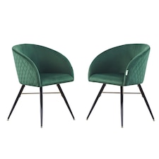 Set of 2 Vittorio Velvet Dining Chairs with Black Metal Legs, Quilted Design Modern Accent Chair | Green