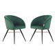 image 1 of Set of 2 Vittorio Velvet Dining Chairs with Black Metal Legs, Quilted Design Modern Accent Chair | Green