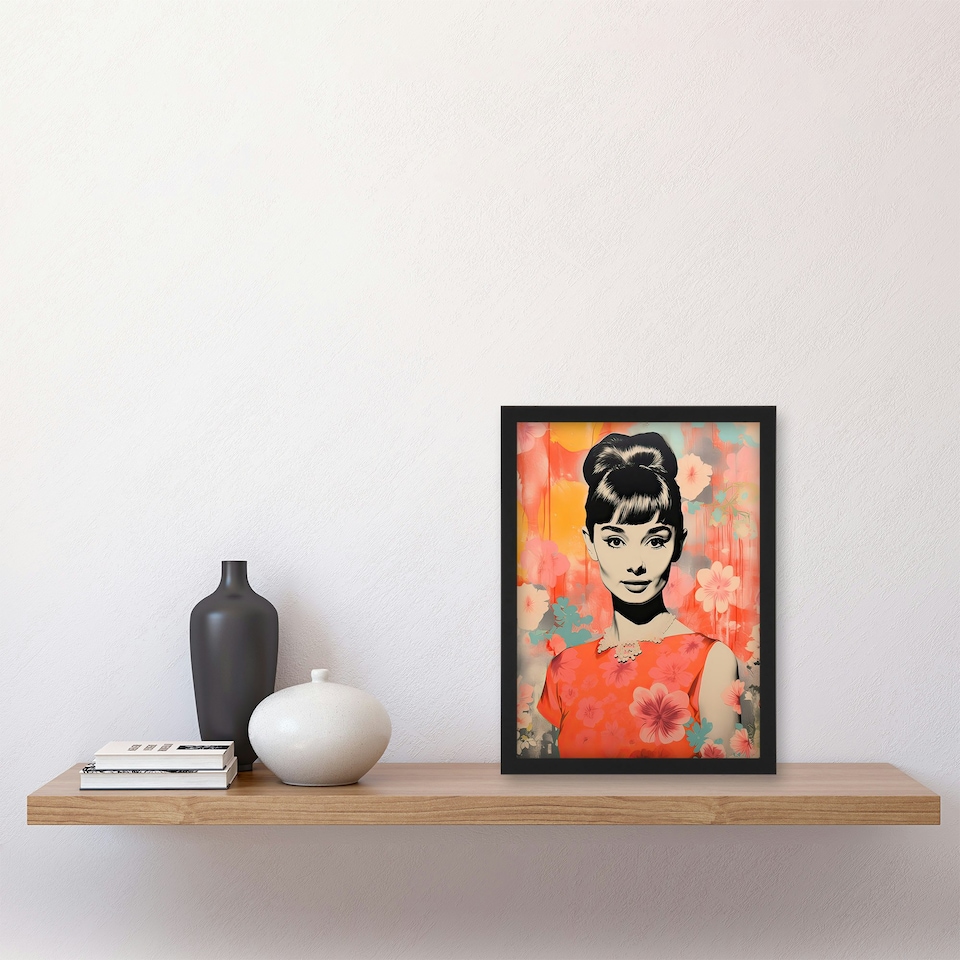 image 1 of Audrey Icon Floral Fun Pastel Colourful Black Framed Wall Art Print A4