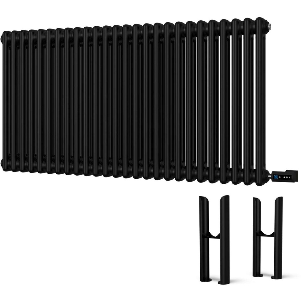 image 1 of Alpha - Black Column Electric Radiator H600mm x W1164mm 2 Column 1200w Thermostatic WIFI - Feet Included