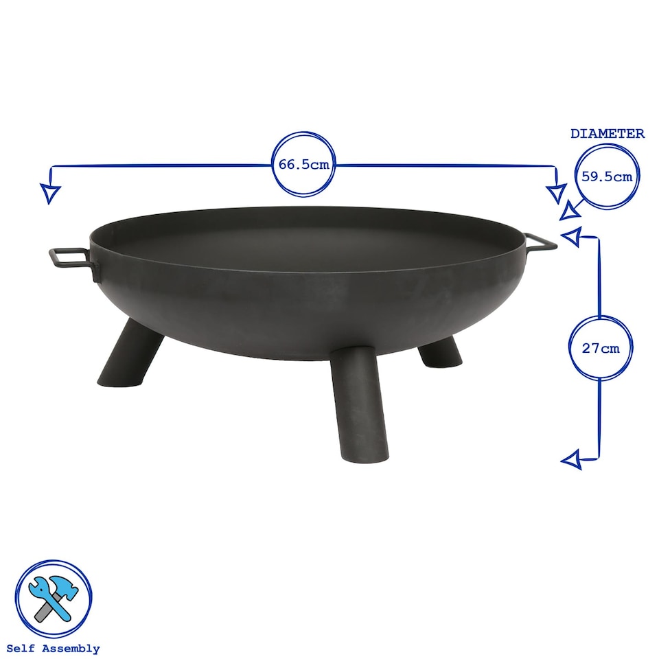 image 1 of Hammer & Tongs Round Iron Fire Pit - 59.5cm - Black