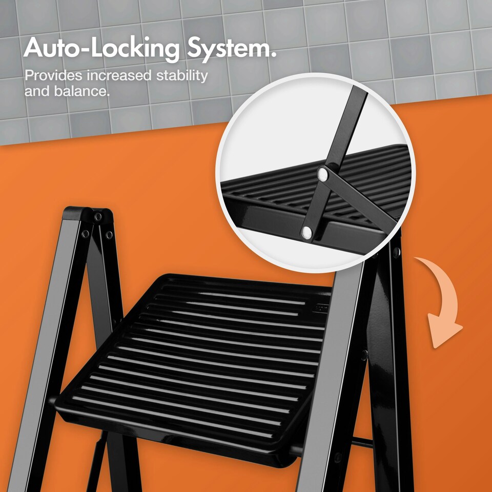 image 1 of VonHaus Slim 2 Step Ladder with Anti Slip Steps and Feet | Black