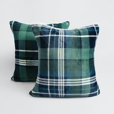 OHS 2 x Hudson Flannel Fleece Check Printed Cushion Covers, 45x45cm - Green