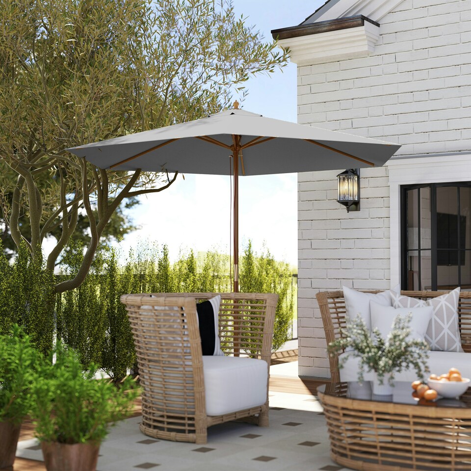 image 1 of Outsunny 2.5m Wood Garden Parasol Sun Shade Wooden Umbrella Canopy Grey | Light Grey