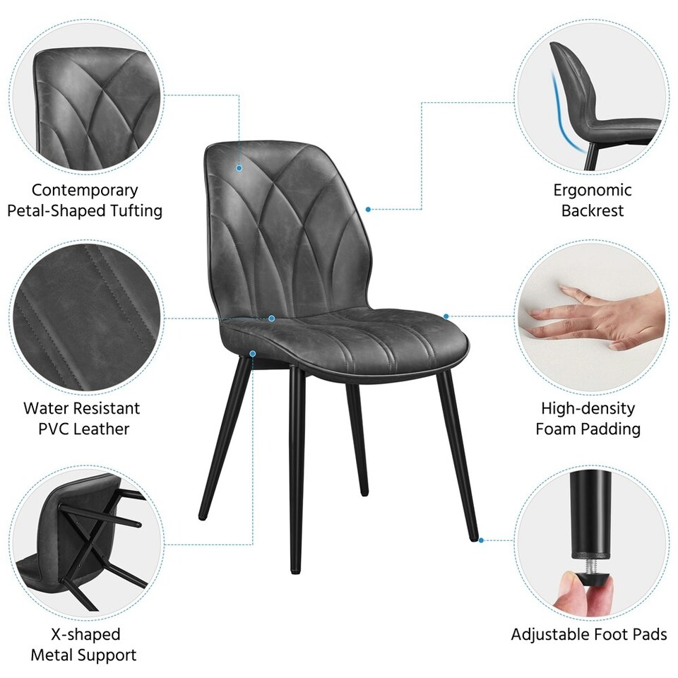 image 1 of Yaheetech Set of 2 Faux Leather Dining Kitchen Chairs with Petal Accented Backrest