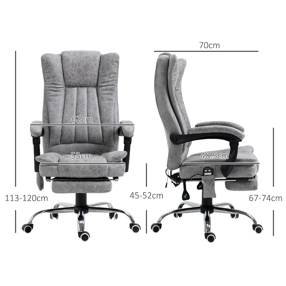 image 1 of Vinsetto Office Chair with Massage and Heat, Microfibre Reclining Computer Desk Chair with Footrest and Adjustable Height, Swivel Wheels for Home Office, Grey