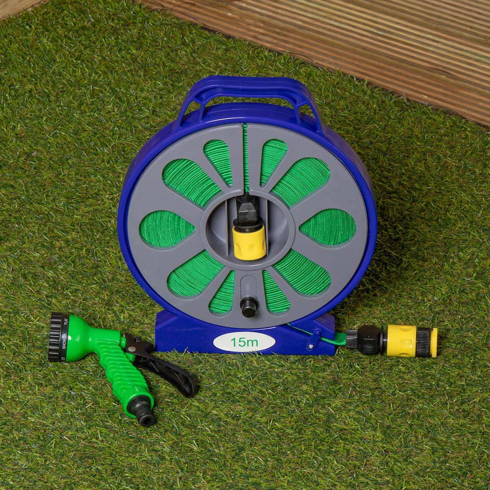 image 1 of Green Blade Flat Hose with Spray Gun - 15m - Green