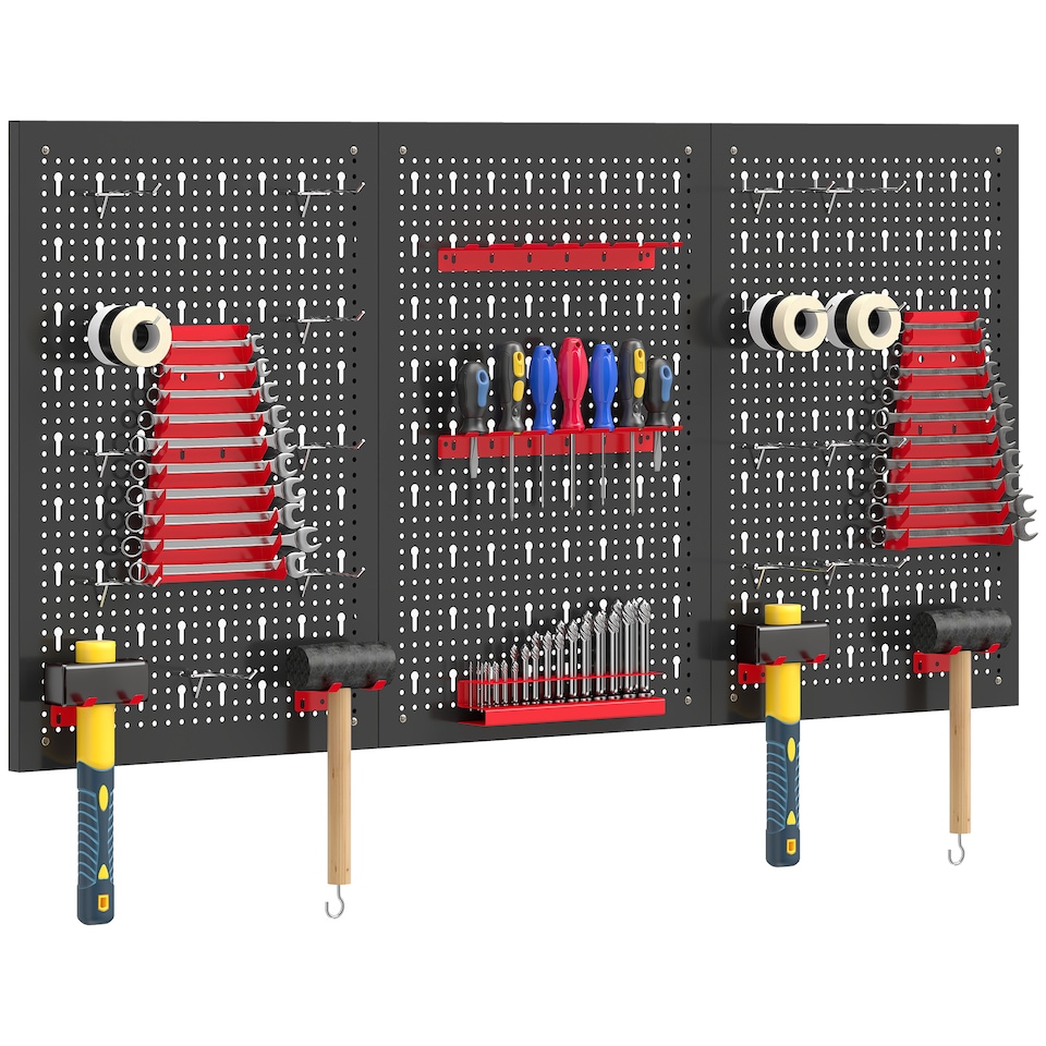 HOMCOM 28 Pcs Wall-Mounted Pegboard with Hooks and Storage Shelves ...