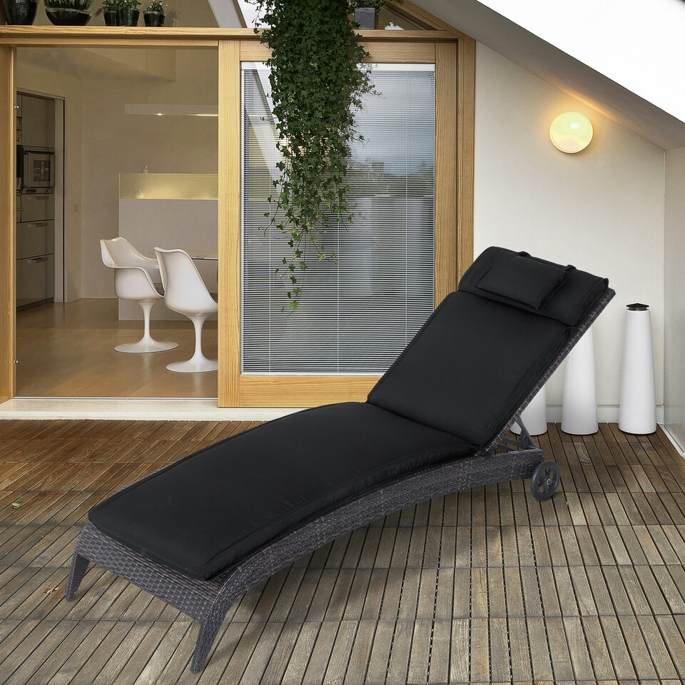 image 1 of Outsunny Garden Sun Lounger Chair Cushion Reclining Relaxer Indoor Outdoor Black | Black