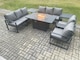 image 1 of Fimous Aluminium Outdoor Garden Furniture Set Patio Lounge Sofa Gas Fire Pit Dining Table Set with 2 Side Tables Dark Grey