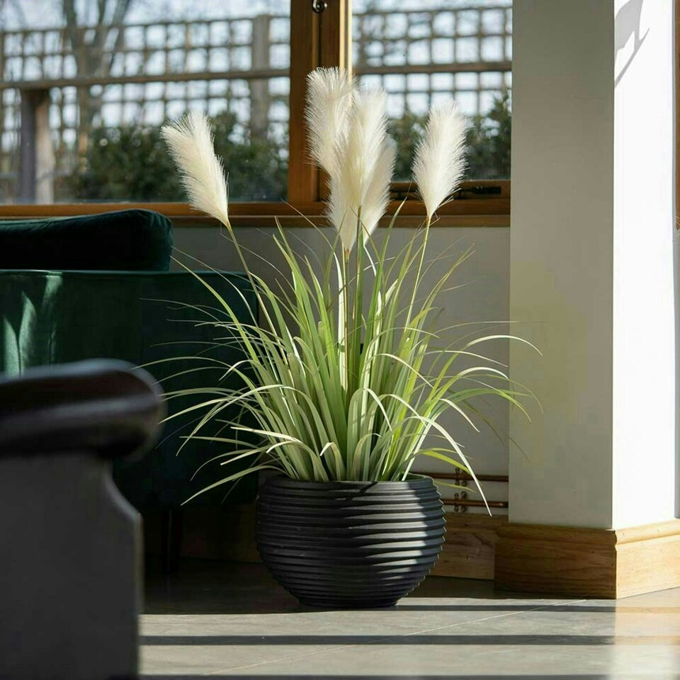 image 1 of Primrose Round Ribbed Planter Pot Black 41cm Black