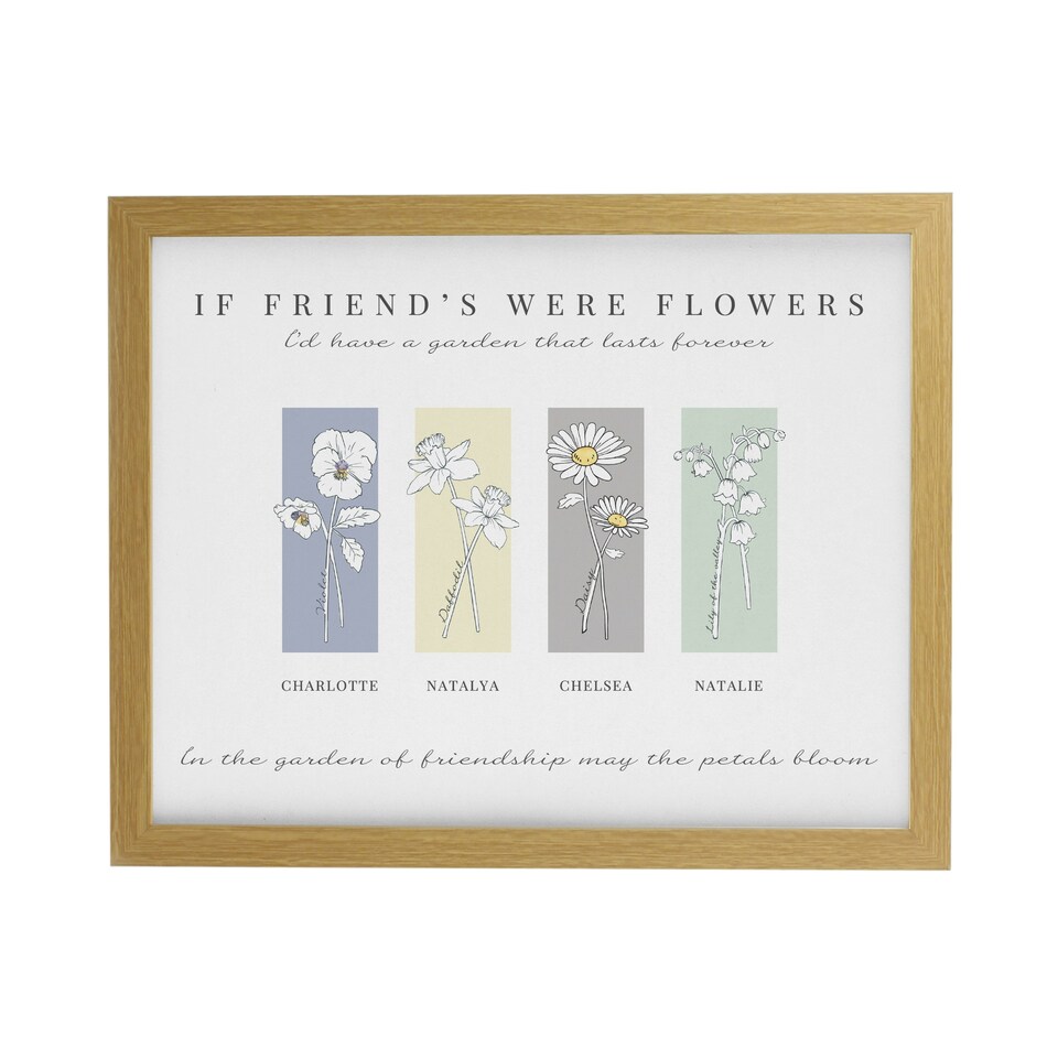 image 1 of Personalised Birth Flower Family of 4 Oak Framed Print Brown | One Size