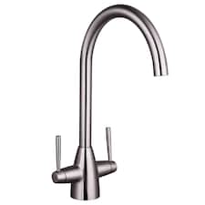Contemporary Dual Handle Kitchen Mixer Tap, Brushed Nickel | Silver | Brushed Nickel