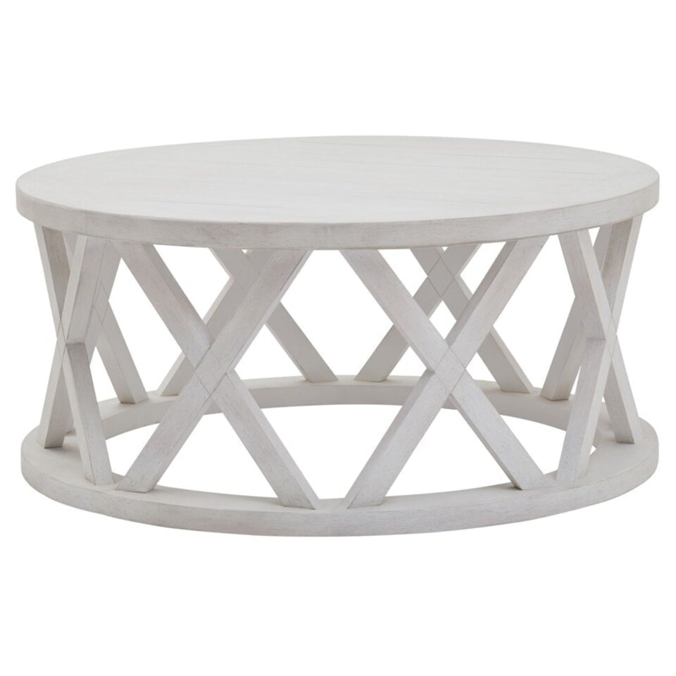 image 1 of Stamford Plank Collection Round Coffee Table - Pine - L100 x W100 x H45 cm - White White