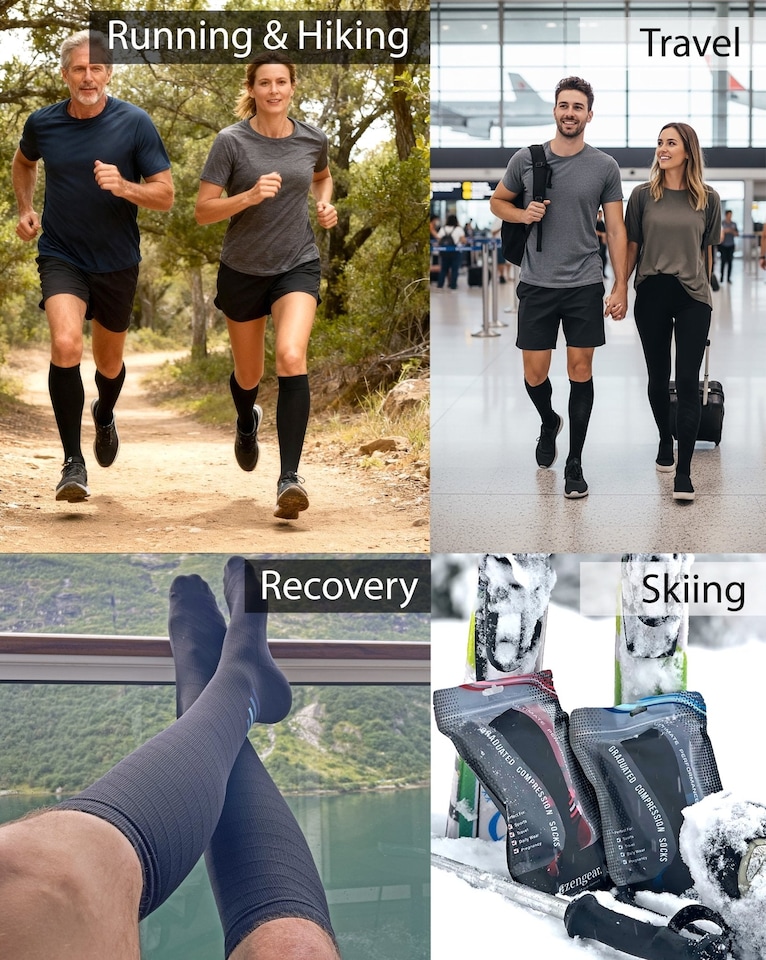image 1 of aZengear Compression Socks for Women & Men (20-30 mmHg), Knee-High Flight Socks