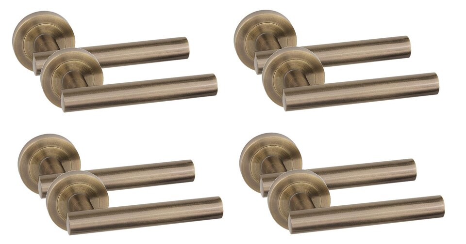 image 1 of Golden Grace 4 Pair Straight T-Bar Design Classic Door Handles in Antique Brass Finish with Spindle and Fixings | Bronze | 4 Pairs