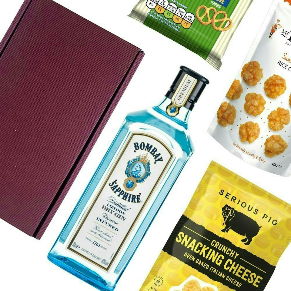 image 1 of Bombay Sapphire London Dry Gin Nibbles Hamper 70cl 40% abv