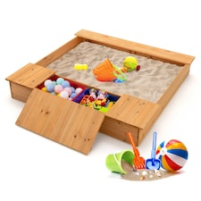 COSTWAY Covered Kids Sandbox Kids Wooden Sandbox Outdoor Children Play Station